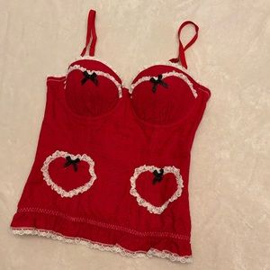 Sweetheart red eyelet white lace bustier corset Size S